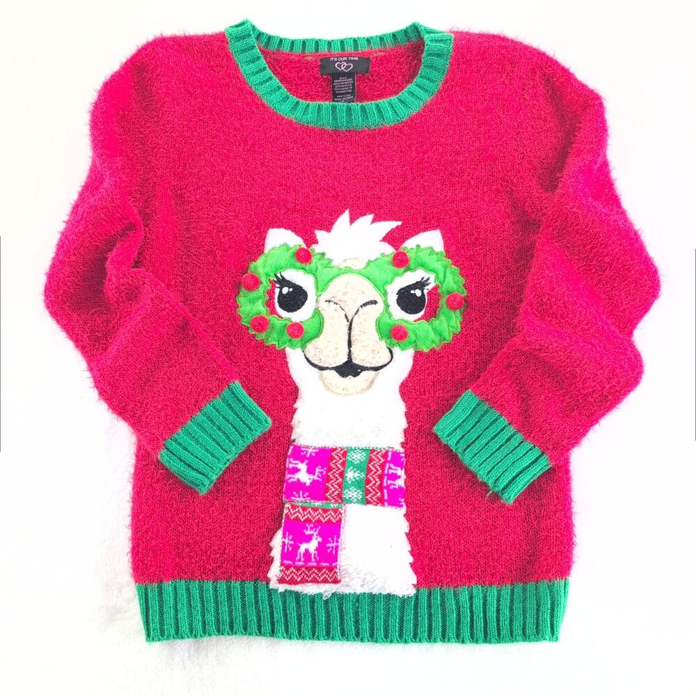 It's Our Time Llama Christmas Sweater Girl's Large